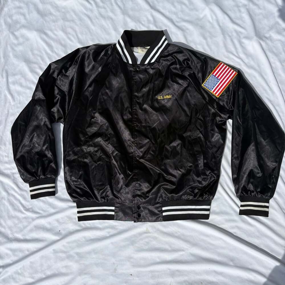 Vintage Augusta Sportswear U.S. Army Satin Bomber Jacket Men's XL Black Varsity